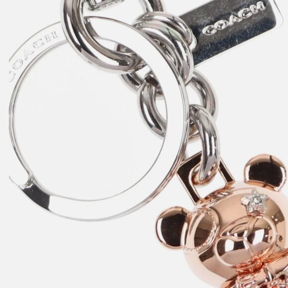 NWOT: COACH 3D Teddy Bear Bag Charm Key Chain Ring Rose Gold Tone - Picture 3 of 5